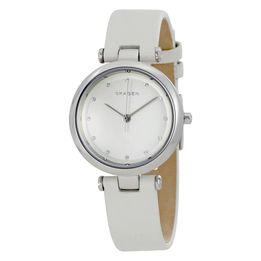 Skagen Tanja Silver Dial White Leather Ladies Watch SKW2517