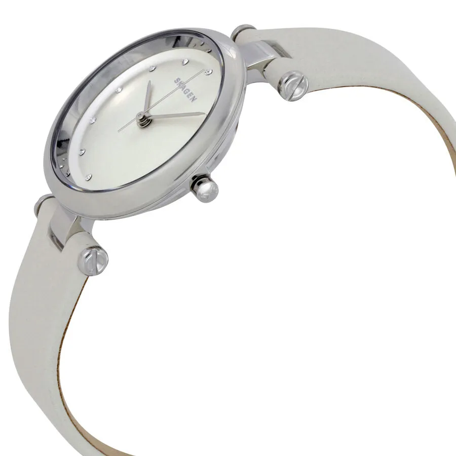 Skagen Tanja Silver Dial White Leather Ladies Watch SKW2517