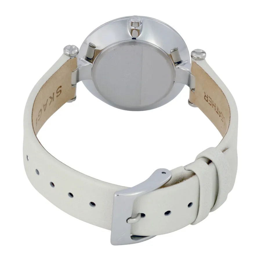 Skagen Tanja Silver Dial White Leather Ladies Watch SKW2517