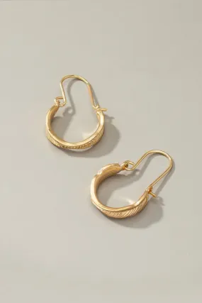 Small feather hoop drop earrings