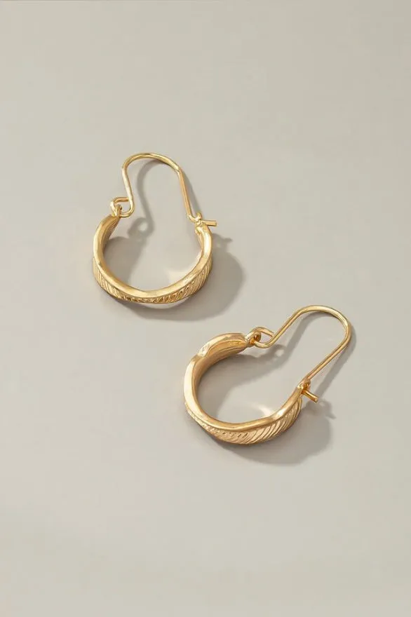 Small feather hoop drop earrings