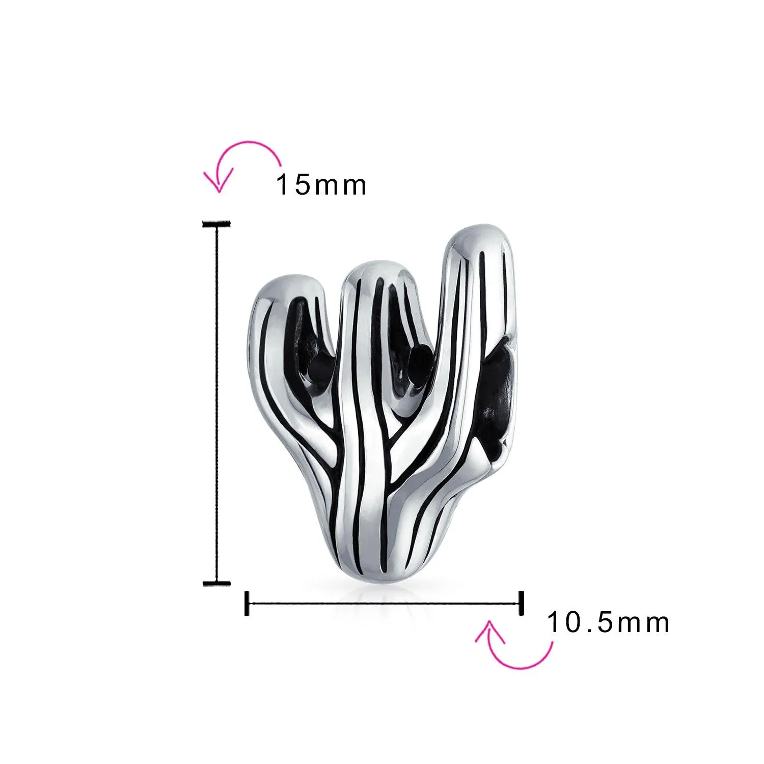 Southwestern Sonoran Desert Cactus Charm Bead in Oxidized Sterling Silver
