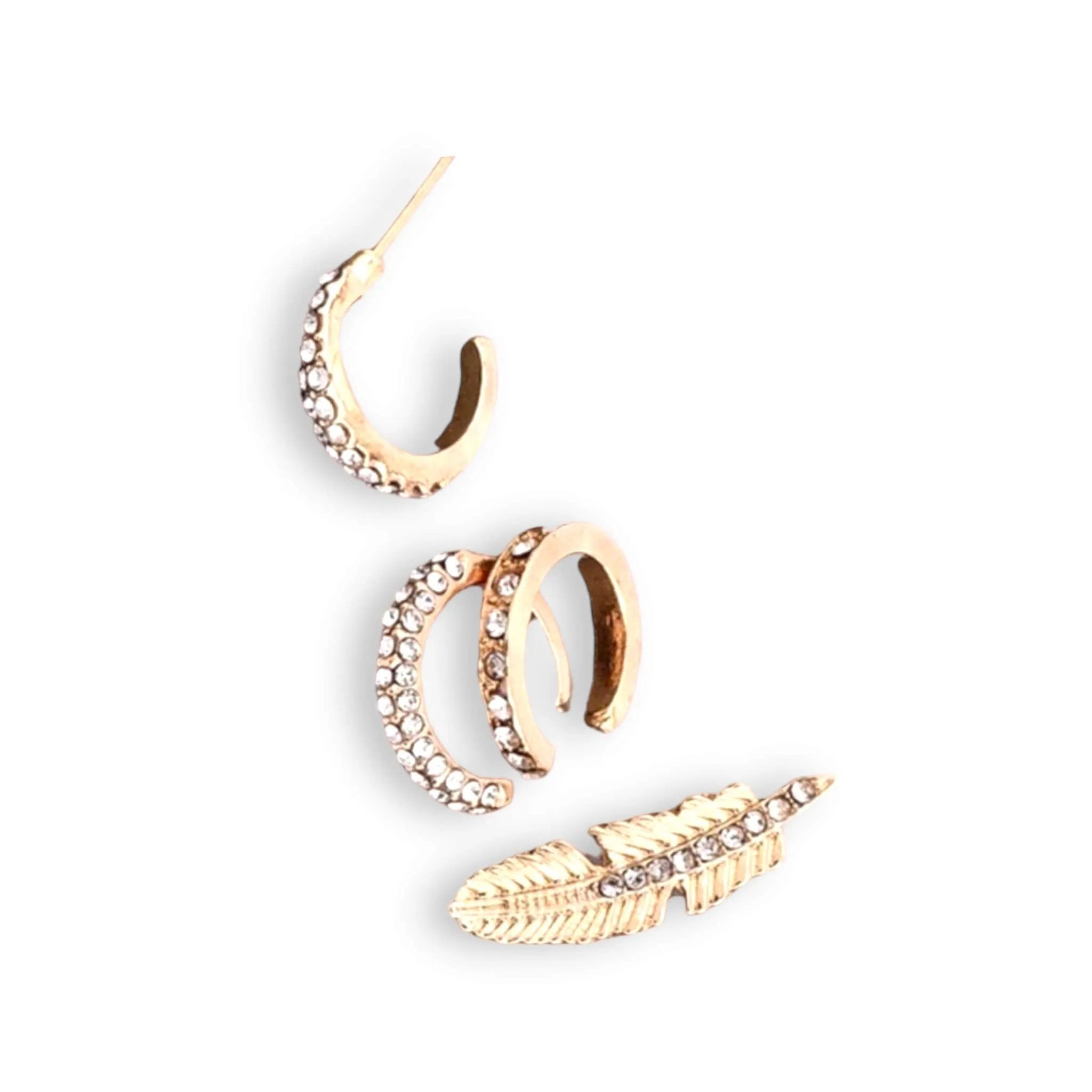 Sparkle Feather Ear Cuffs Earrings Sets