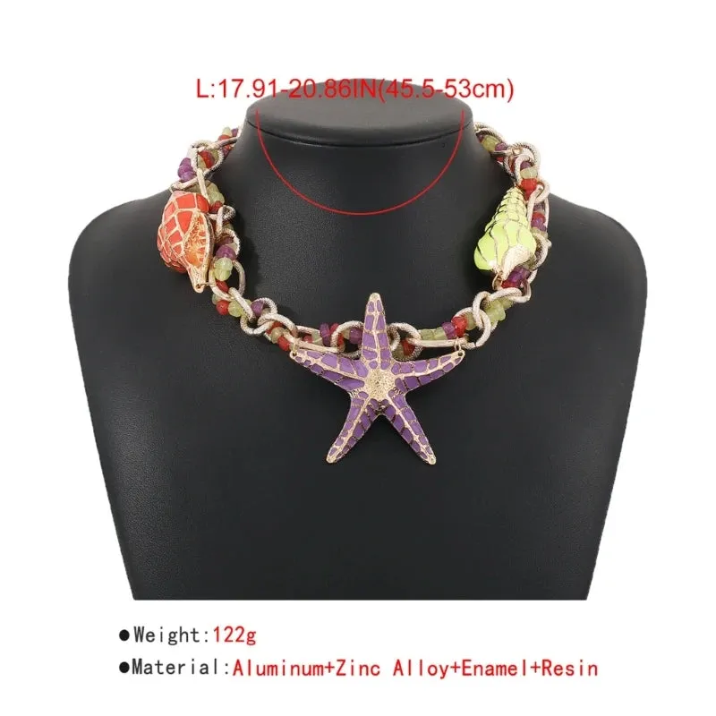 Starfish Shell Charm Choker Necklace