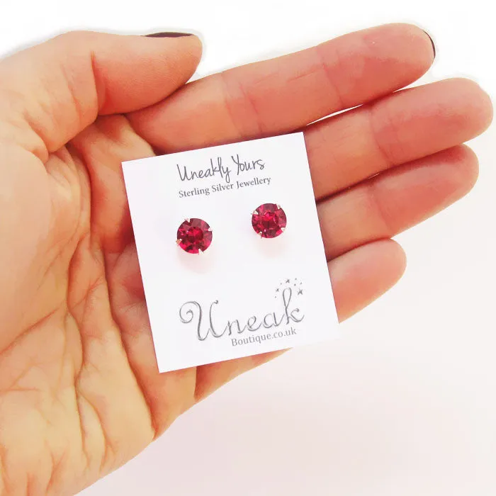 Sterling Silver Fuchsia Crystal Earrings