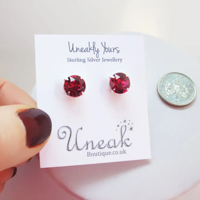 Sterling Silver Fuchsia Crystal Earrings