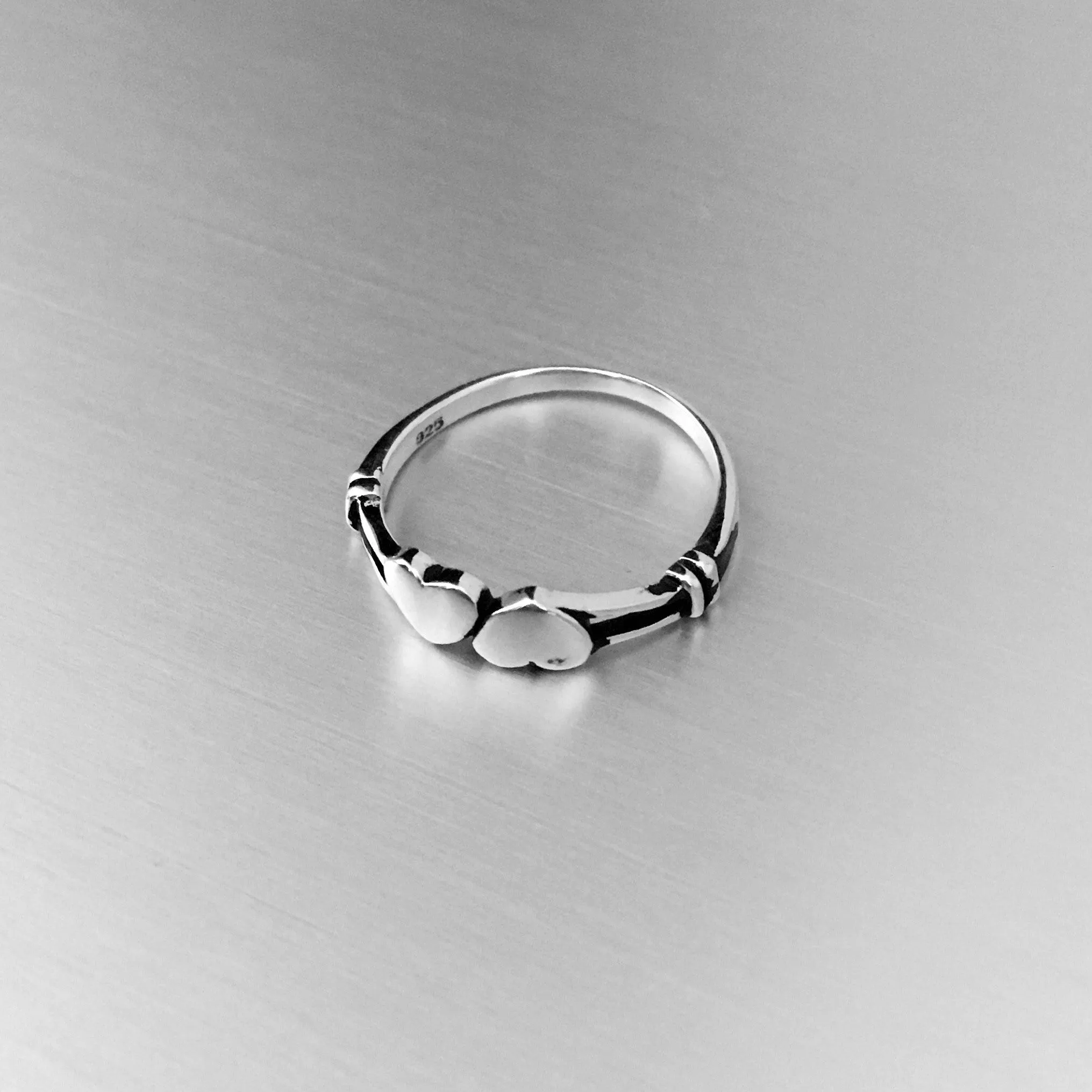 Sterling Silver Small Double Solid Heart Ring, Silver Ring