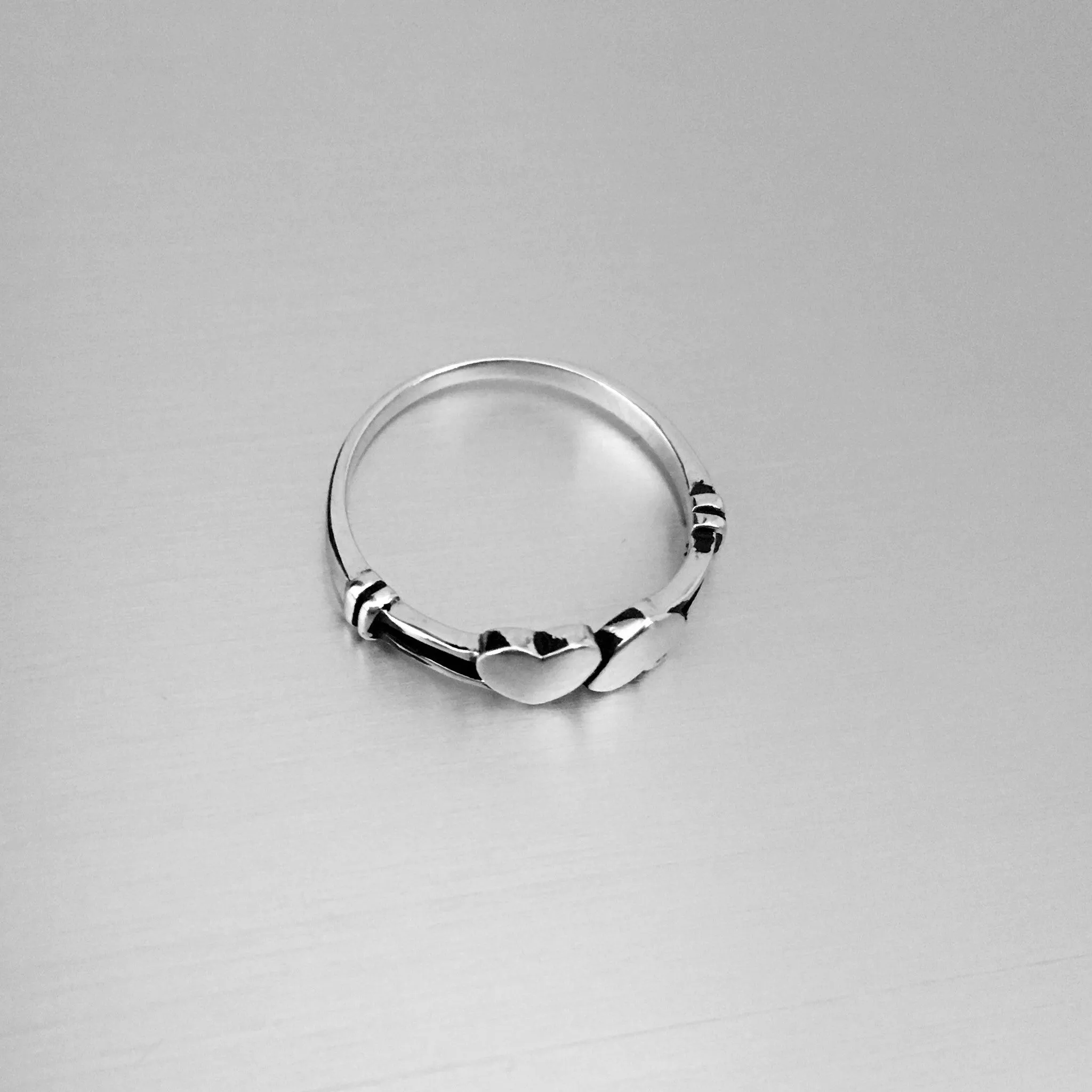 Sterling Silver Small Double Solid Heart Ring, Silver Ring