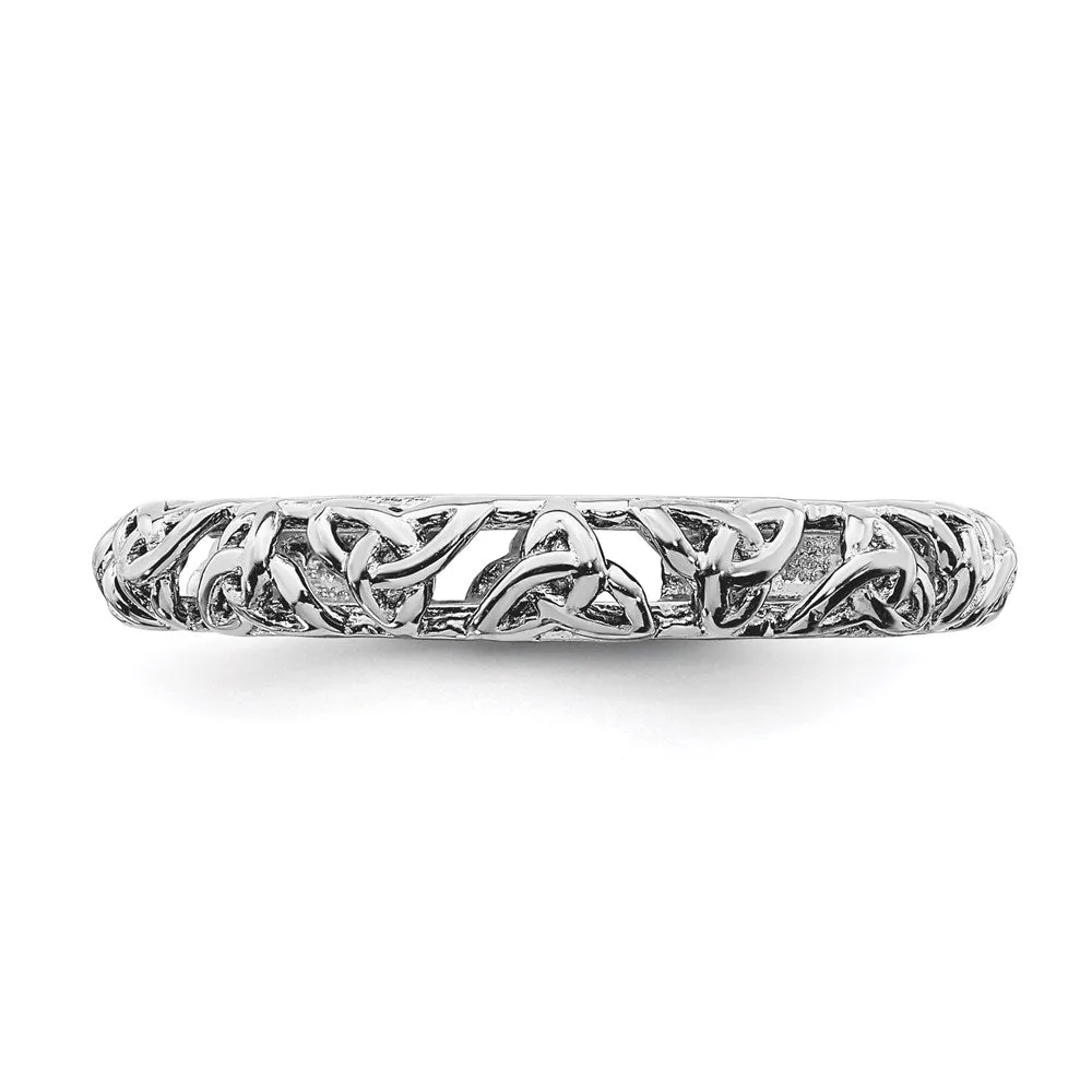 Sterling Silver Stackable Expressions Rhodium Celtic Knot Ring | QSK2011