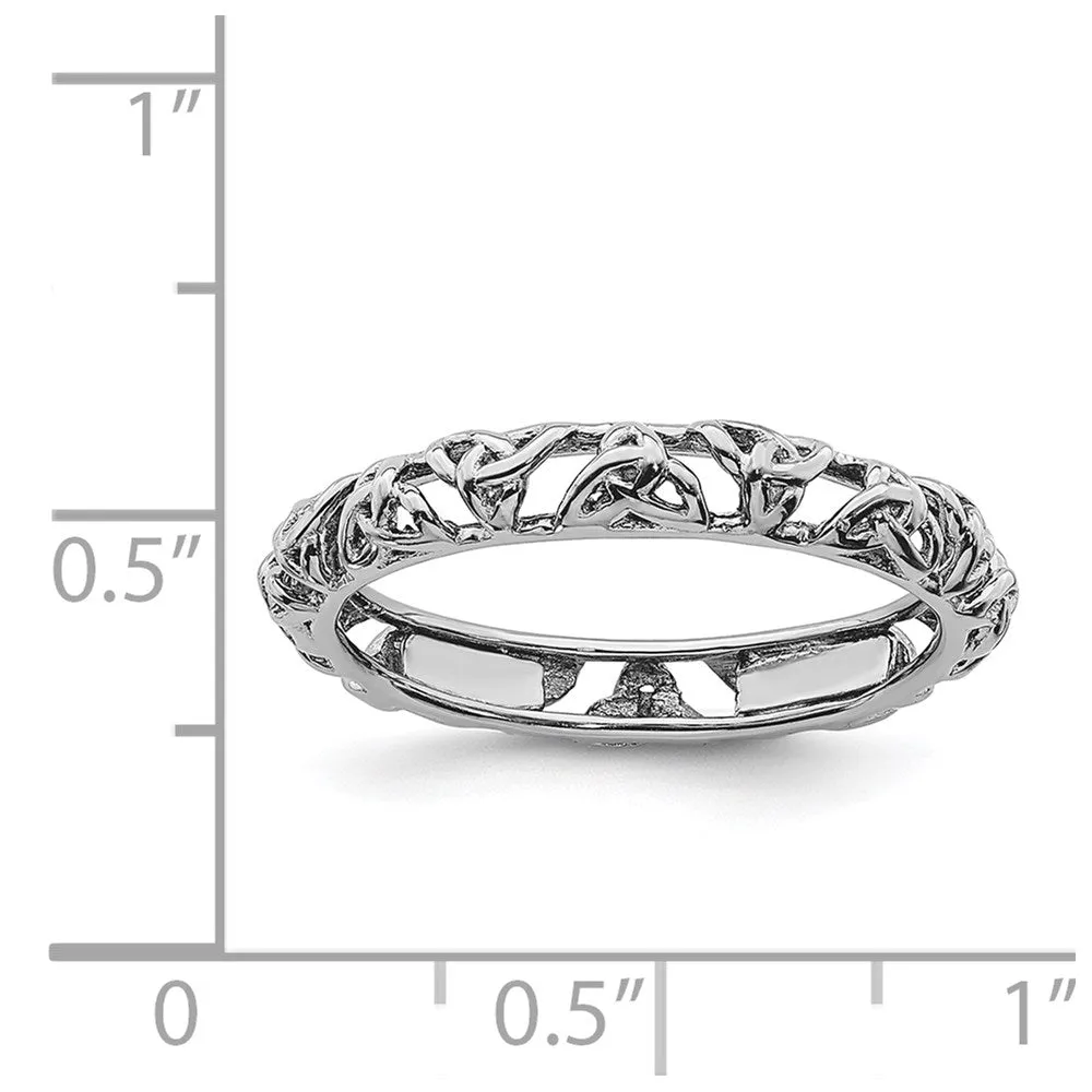 Sterling Silver Stackable Expressions Rhodium Celtic Knot Ring | QSK2011