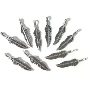 Sterling tribal feather 22mm, right and left, 10 pack, with loop, naive style, southwest chic