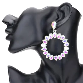 Teardrop Stone Cluster Open Circle Dangle Earrings: ABS