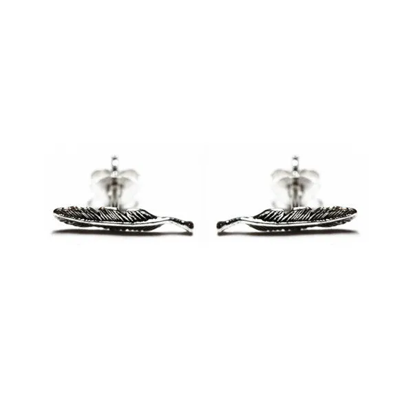 Tiny Sterling Silver Feather Stud Earrings