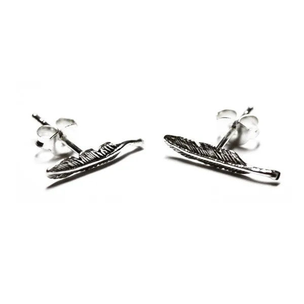 Tiny Sterling Silver Feather Stud Earrings