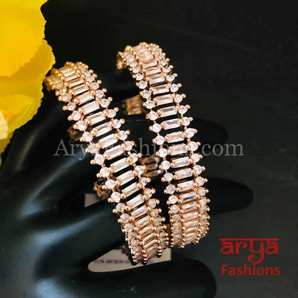 Tuhina Rose Gold Cubic Zirconia Kada Bangles