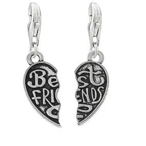 Two Piece (2) Heart Best Friends Clip on Pendant Charm for Bracelet or Necklace