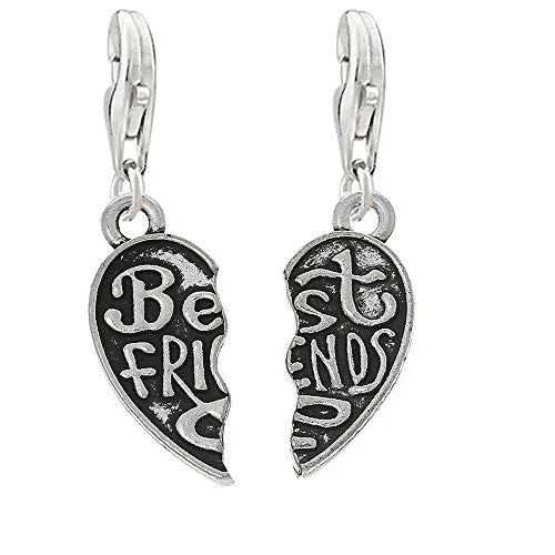 Two Piece (2) Heart Best Friends Clip on Pendant Charm for Bracelet or Necklace