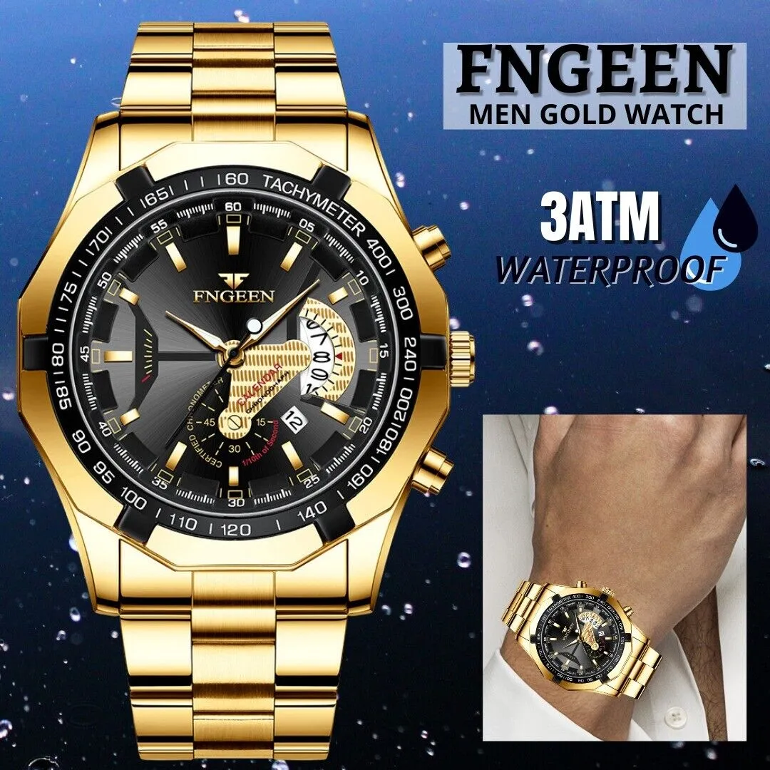 Waterproof Gold Men's Watch Classic Stainless Steel Quartz Wristwatch For MEN