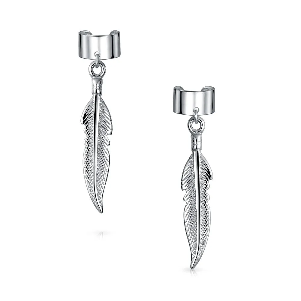 Western Jewelry Feather Leaf Ear Cuff Cartilage Earrings Sterling Silver Helix