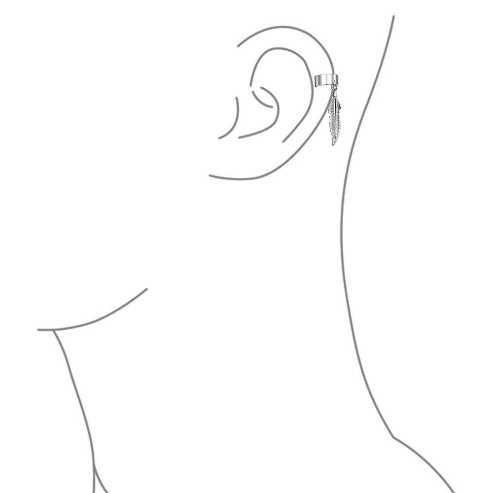 Western Jewelry Feather Leaf Ear Cuff Cartilage Earrings Sterling Silver Helix