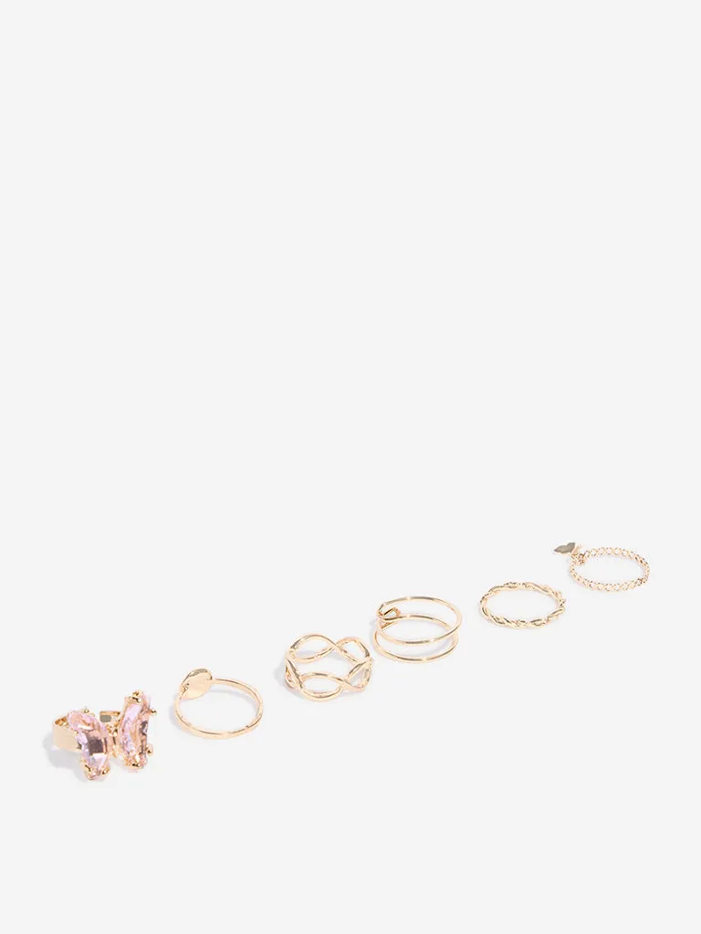Westside Accessories Gold Butterfly Stackable Rings - Pack of 6
