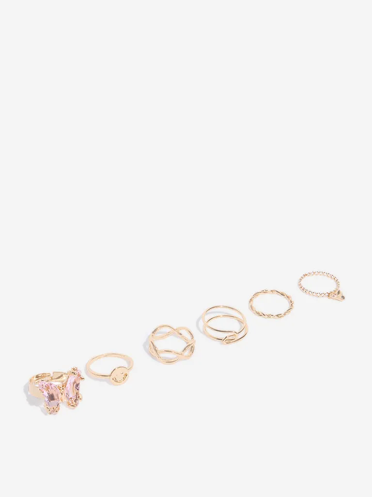 Westside Accessories Gold Butterfly Stackable Rings - Pack of 6