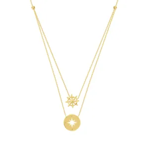 Wheel and Compass Layered Duo Adj. Necklace