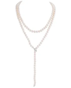 White Japanese Akoya Pearl Adjustable Lariat 51-Inch Rope Length Necklace - AAA Quality
