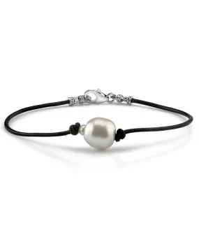White South Sea Baroque Pearl Leather Bracelet 10mm