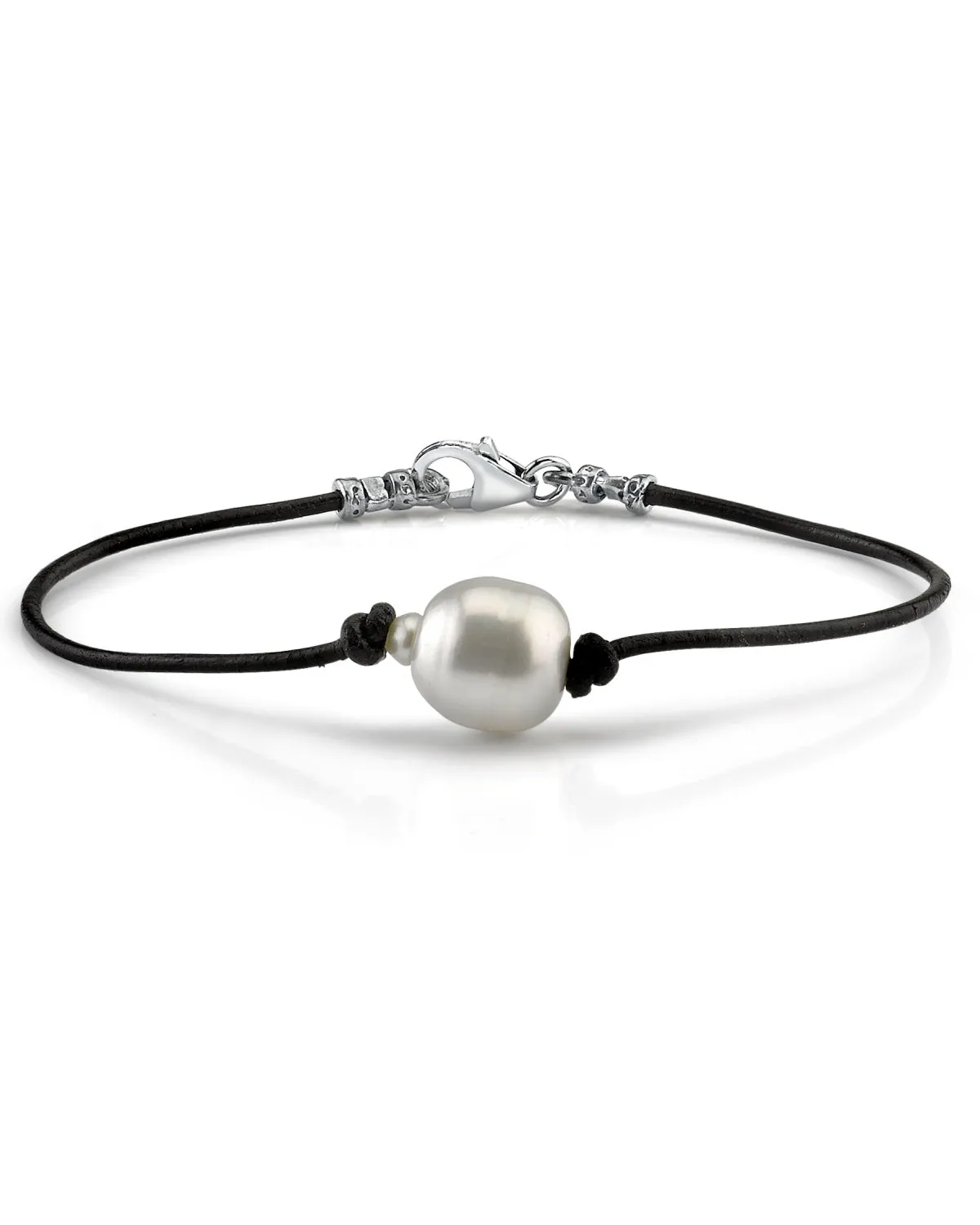 White South Sea Baroque Pearl Leather Bracelet 10mm