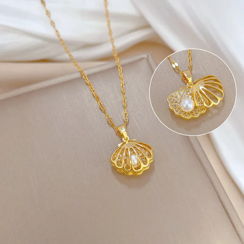 Wholesale Shell Pearl Titanium Steel Necklaces
