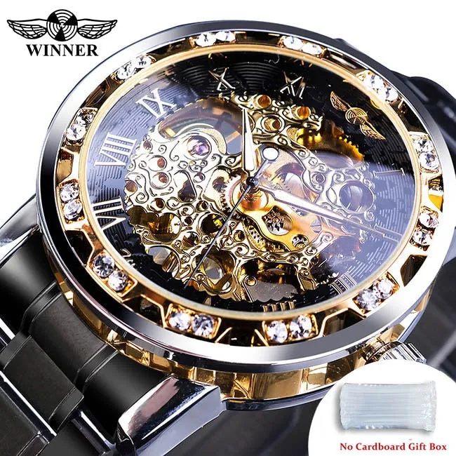 Winner Transparent Fashion Diamond Luminous Gear Movement Watch | Luxury brand Mechanical Skeleton Wristwatch