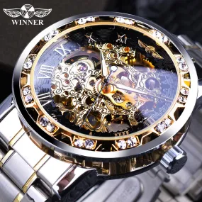 Winner Transparent Fashion Diamond Luminous Gear Movement Watch | Luxury brand Mechanical Skeleton Wristwatch