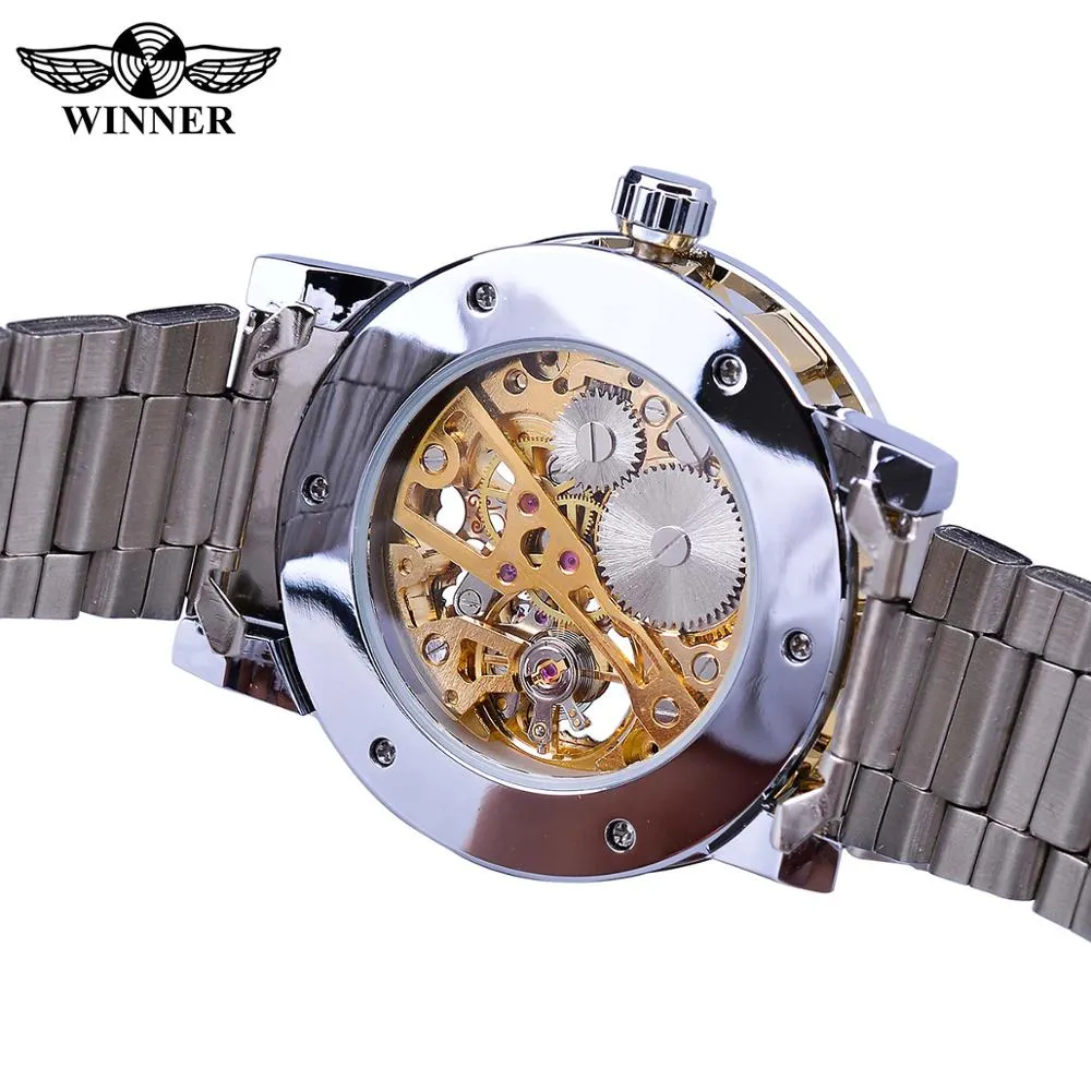 Winner Transparent Fashion Diamond Luminous Gear Movement Watch | Luxury brand Mechanical Skeleton Wristwatch