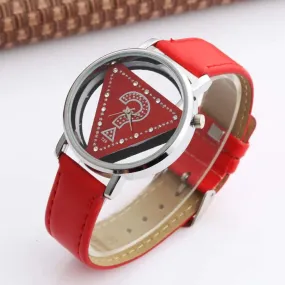 Womage Women Watches Fashion Triangle Transparent Quartz Wristwatches Leather Reloj Mujer