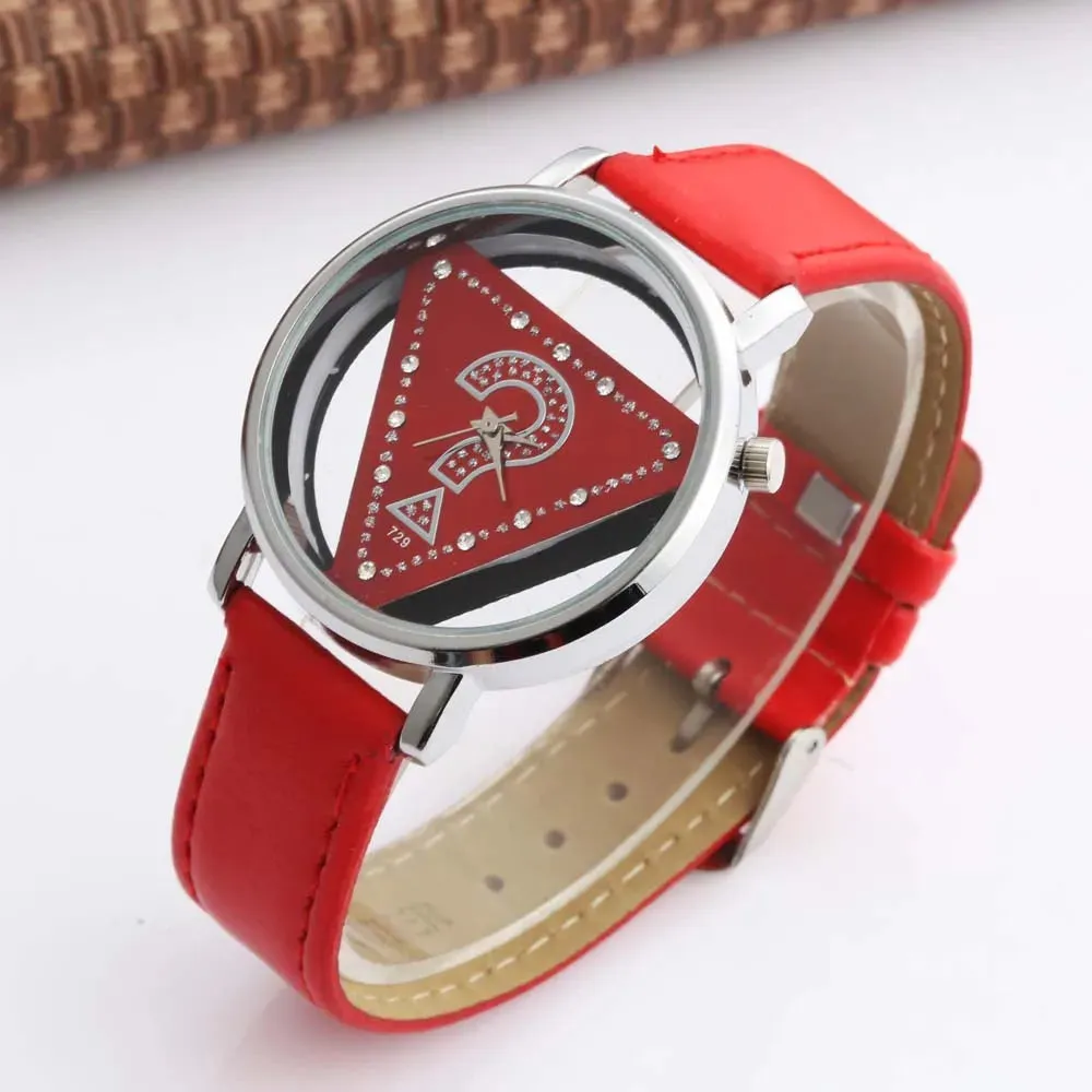 Womage Women Watches Fashion Triangle Transparent Quartz Wristwatches Leather Reloj Mujer