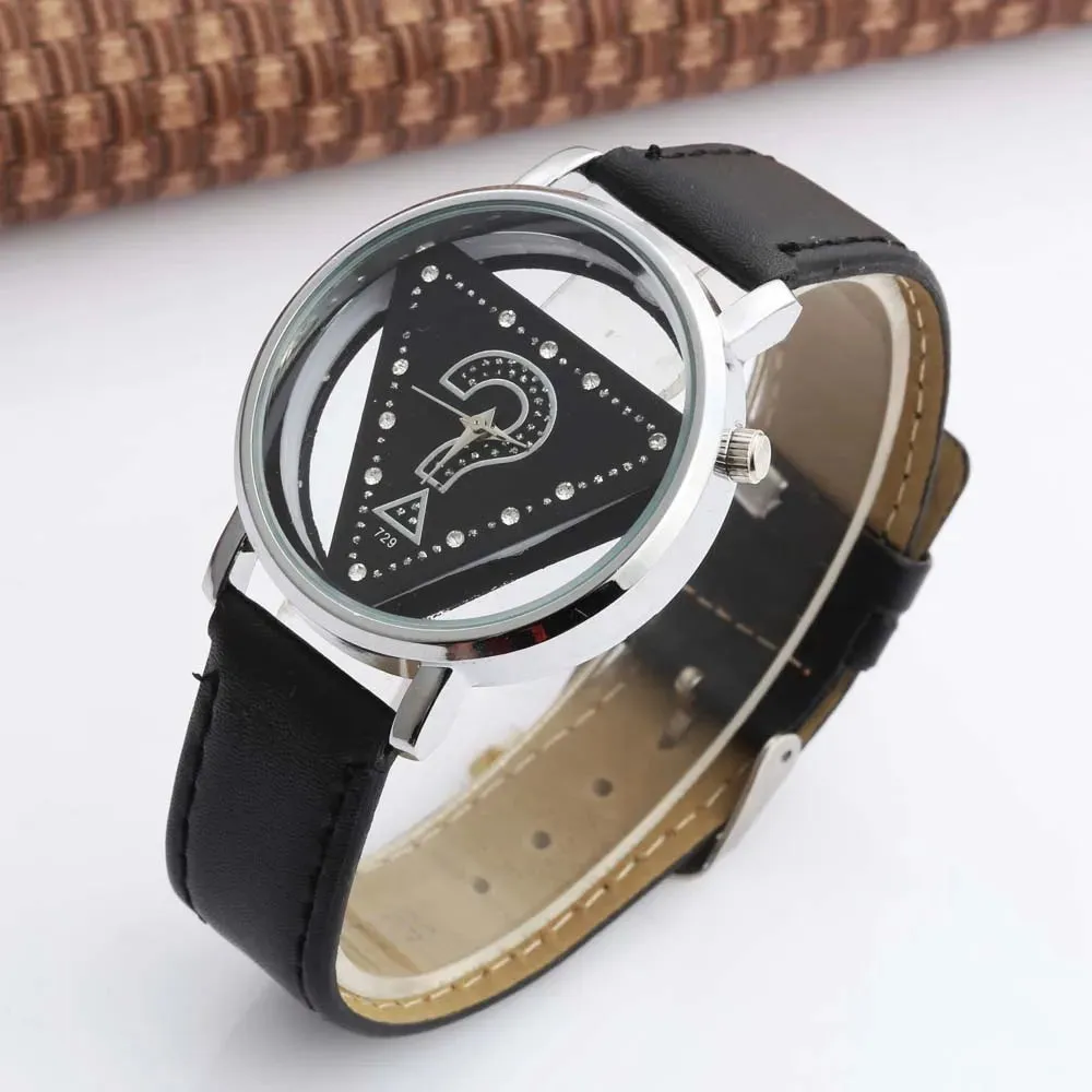 Womage Women Watches Fashion Triangle Transparent Quartz Wristwatches Leather Reloj Mujer