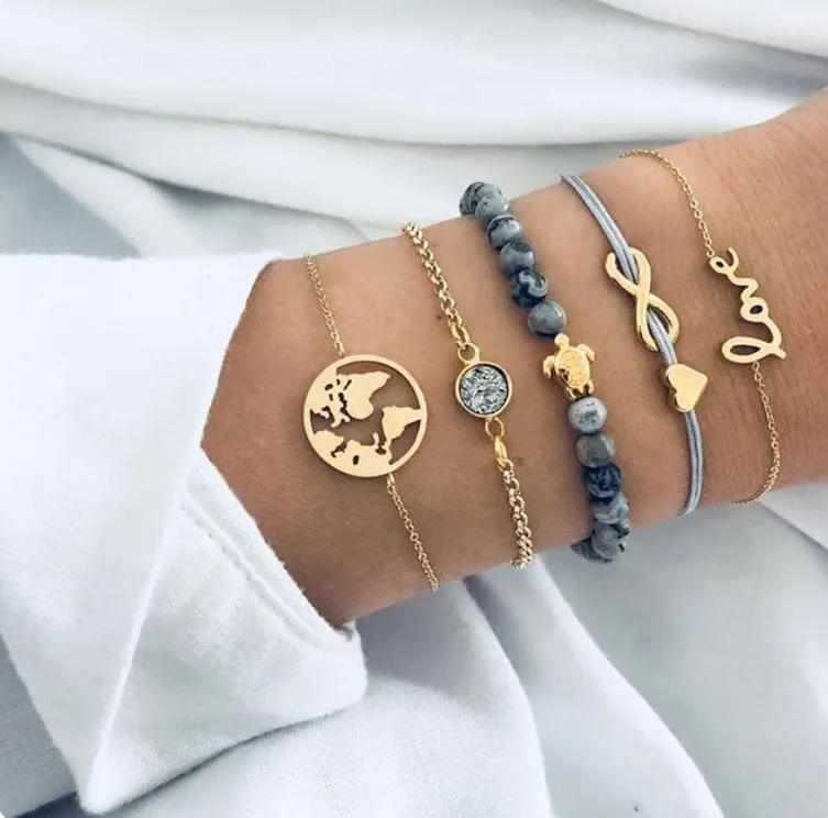 Women Beaded Stackable Girl Friendship Bracelet Set