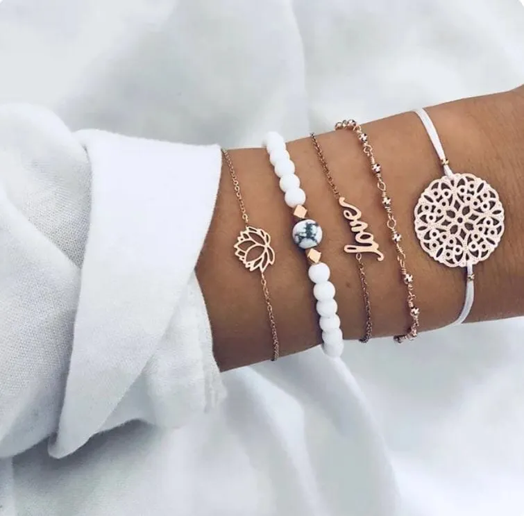 Women Beaded Stackable Girl Friendship Bracelet Set