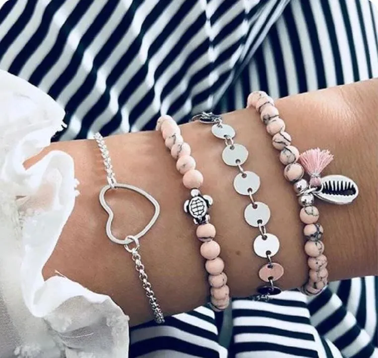 Women Beaded Stackable Girl Friendship Bracelet Set